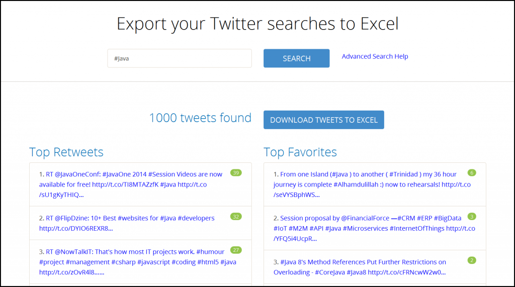Export your Twitter searches to Excel
